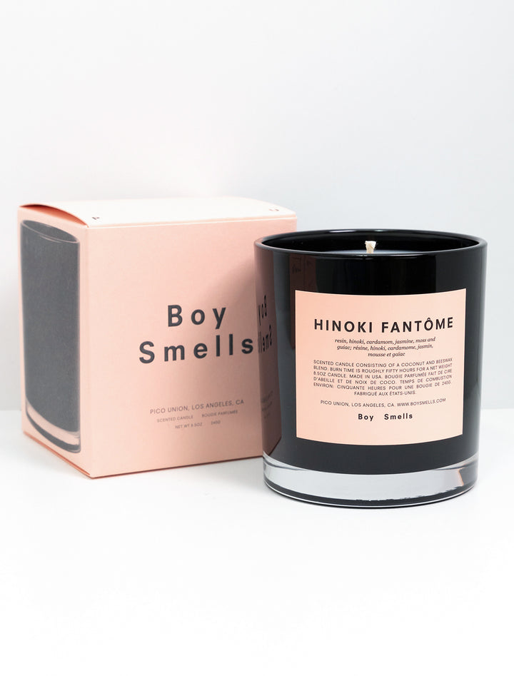 Product packaging of Boy Smells' hinoki fantome candle.