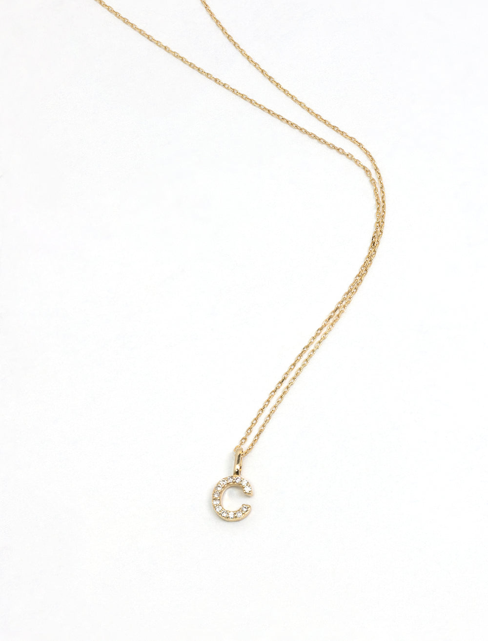 14k pave diamond initial charm - C