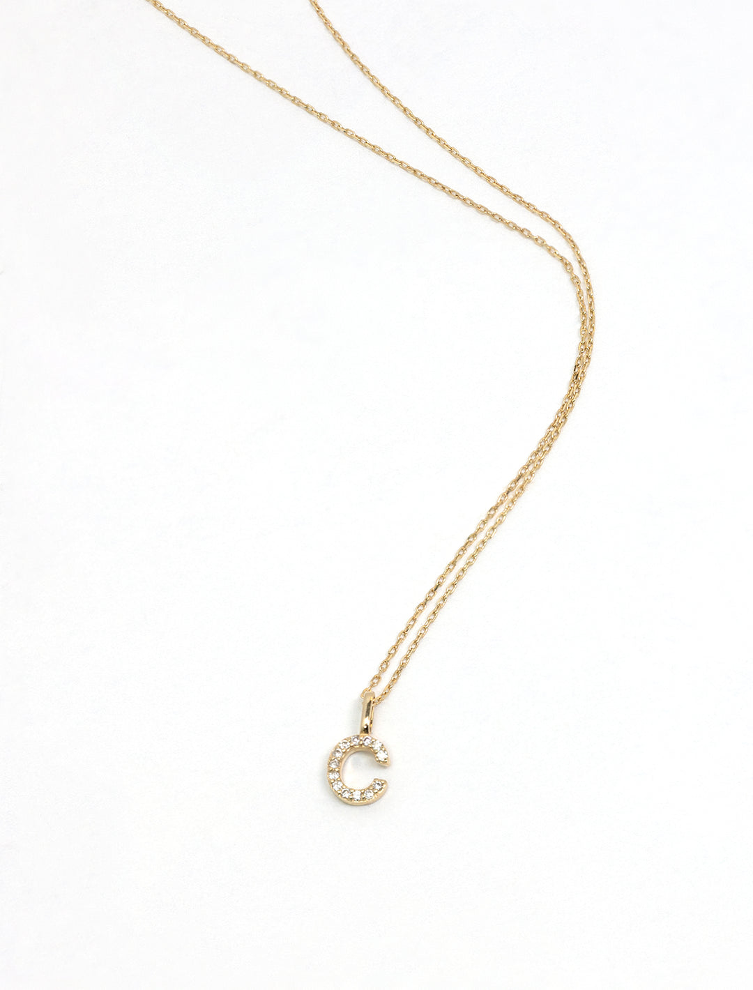 14k pave diamond initial charm - C