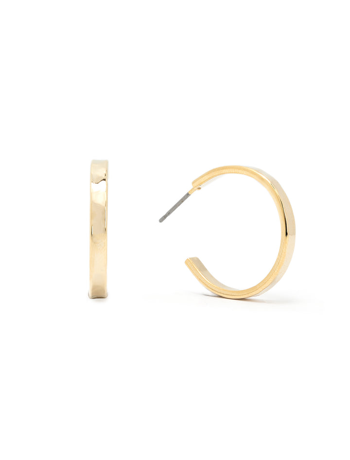 Front view of AV Max 3/4 inch hammered gold hoops