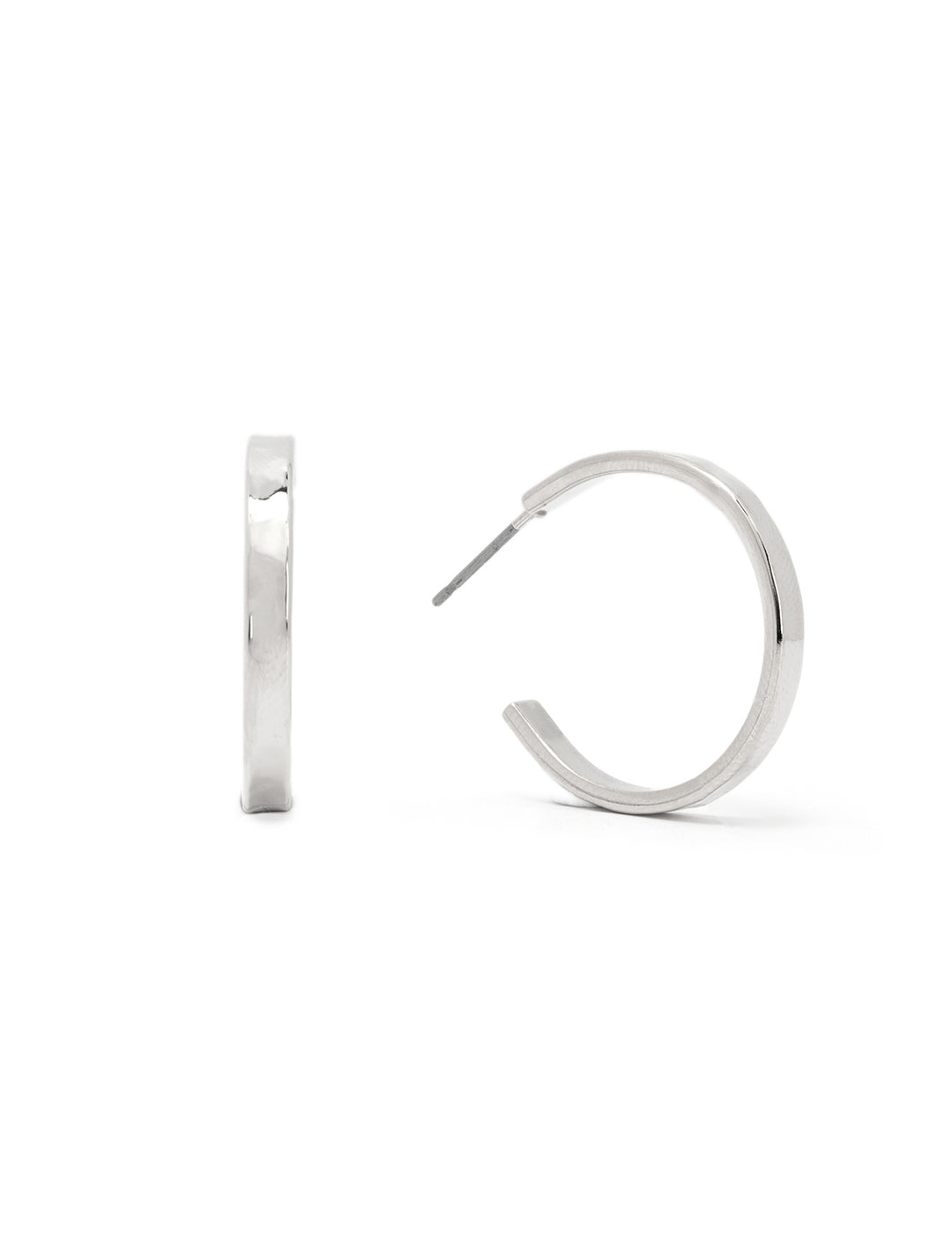 Front view of AV Max 3/4 inch hammered silver hoops