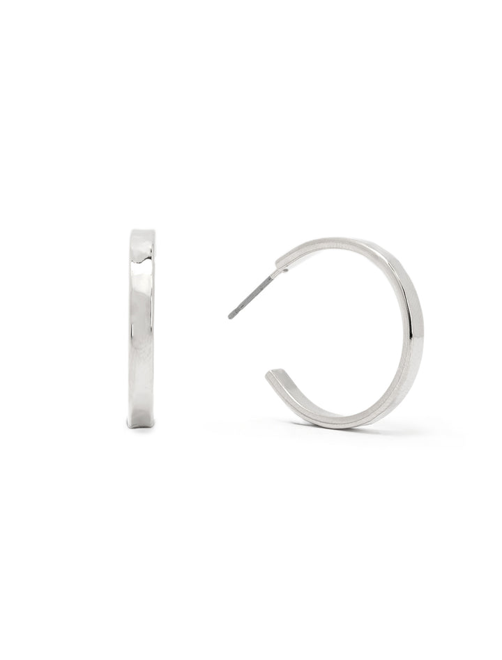 Front view of AV Max 3/4 inch hammered silver hoops