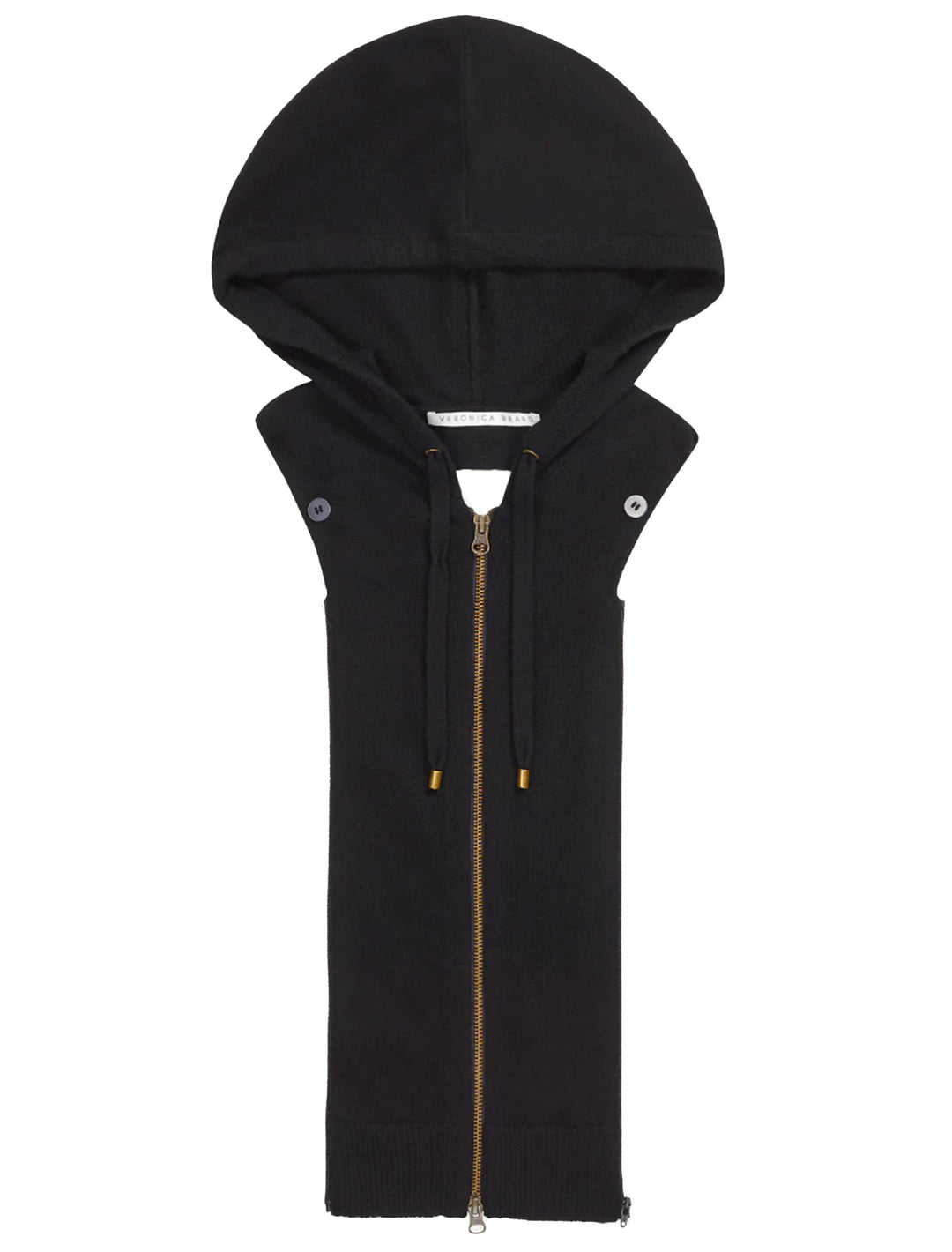 Front view of Veronica Beard's merino + cashmere hoodie dickey in black.