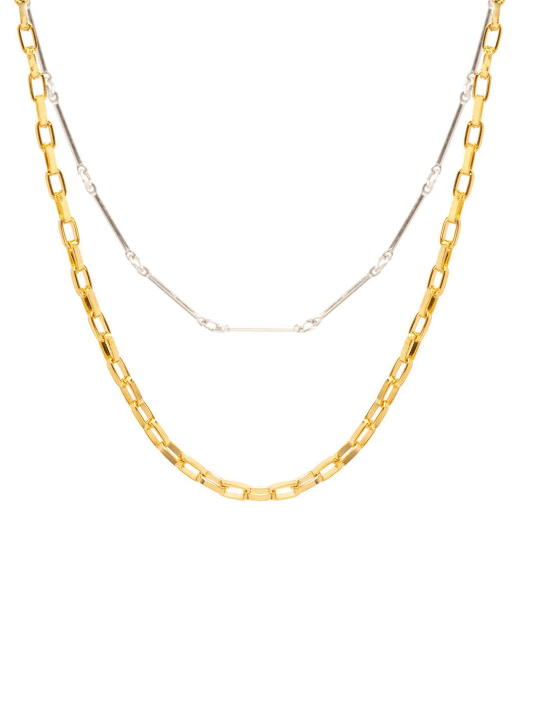 AV Max's bar chain layered necklace in two tone.