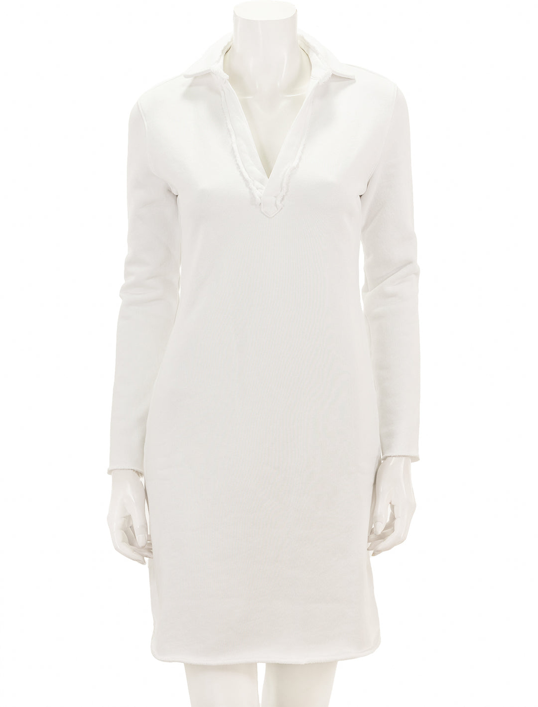 Front view of Frank & Eileen's long sleeve polo dress in white.