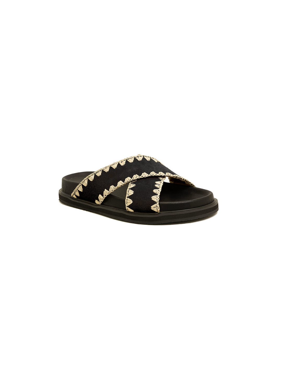 Front angle view of Suncoo Paris' Hedwina Sandals in Noir.