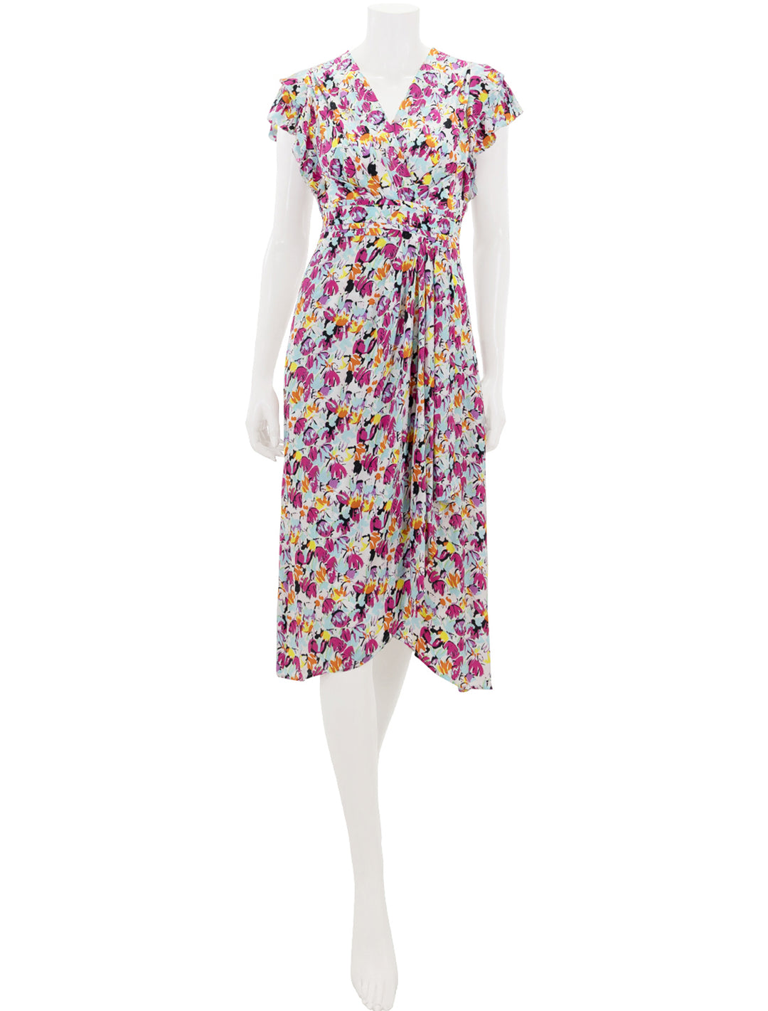 Front view of Suncoo Paris' callista dress in fuchsia floral.