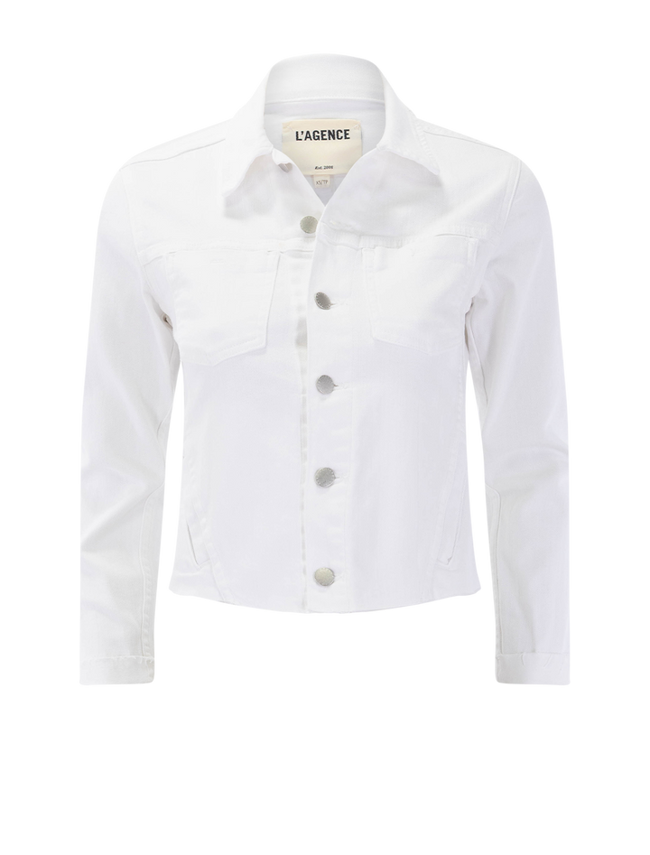 janelle slim raw finished jacket in blanc