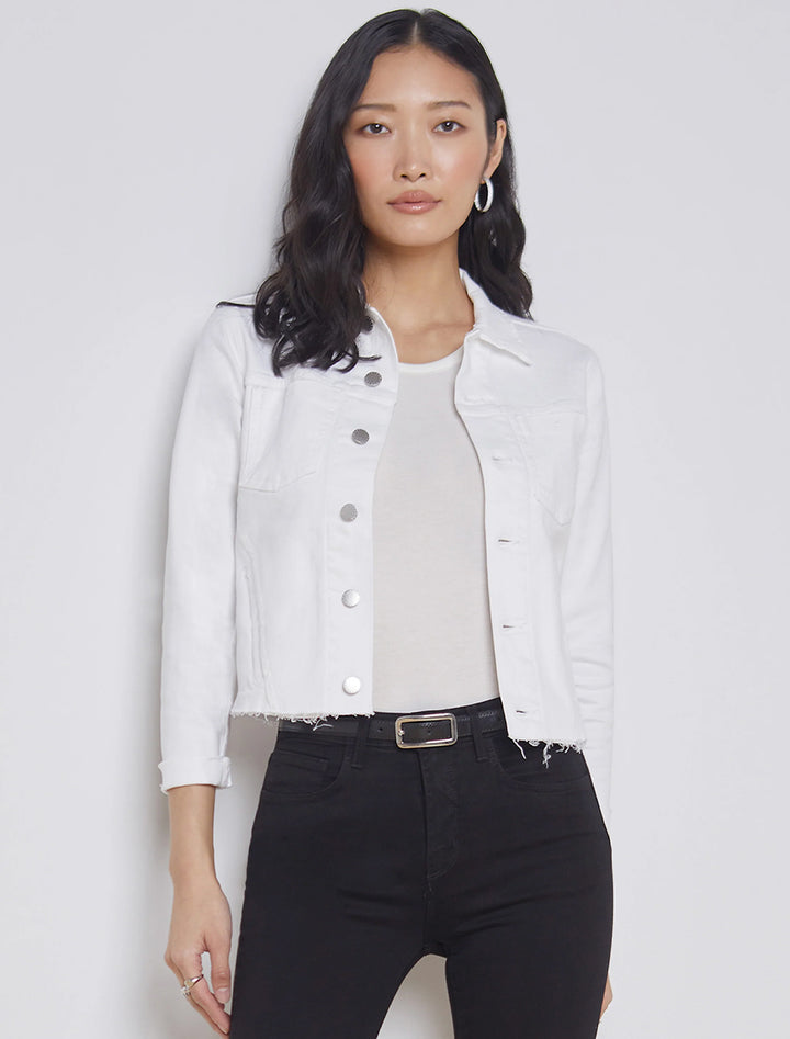 janelle slim raw finished jacket in blanc