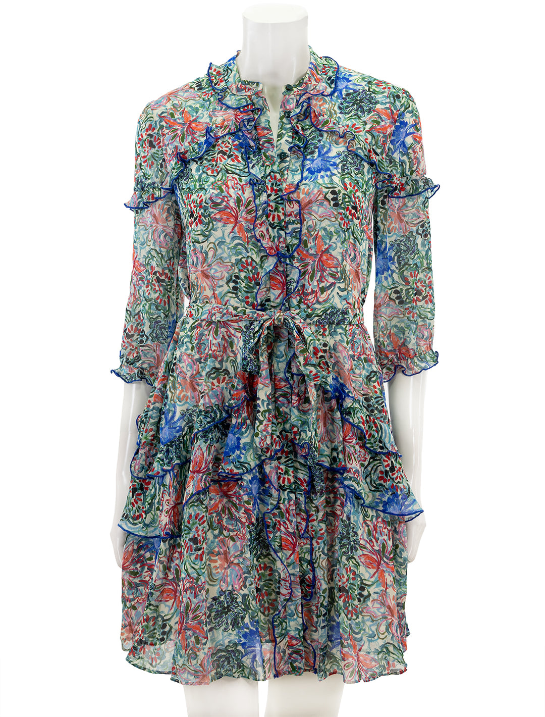 Front view of Saloni's tilly ruffle dress in orchard sage.