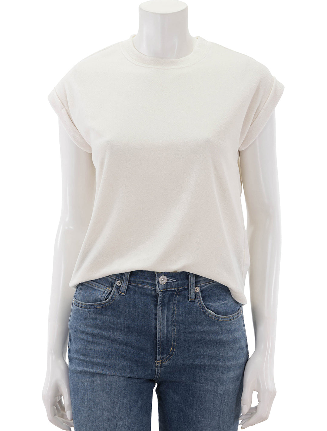 Front view of Splendid's towel terry sweatshirt in moonstone.