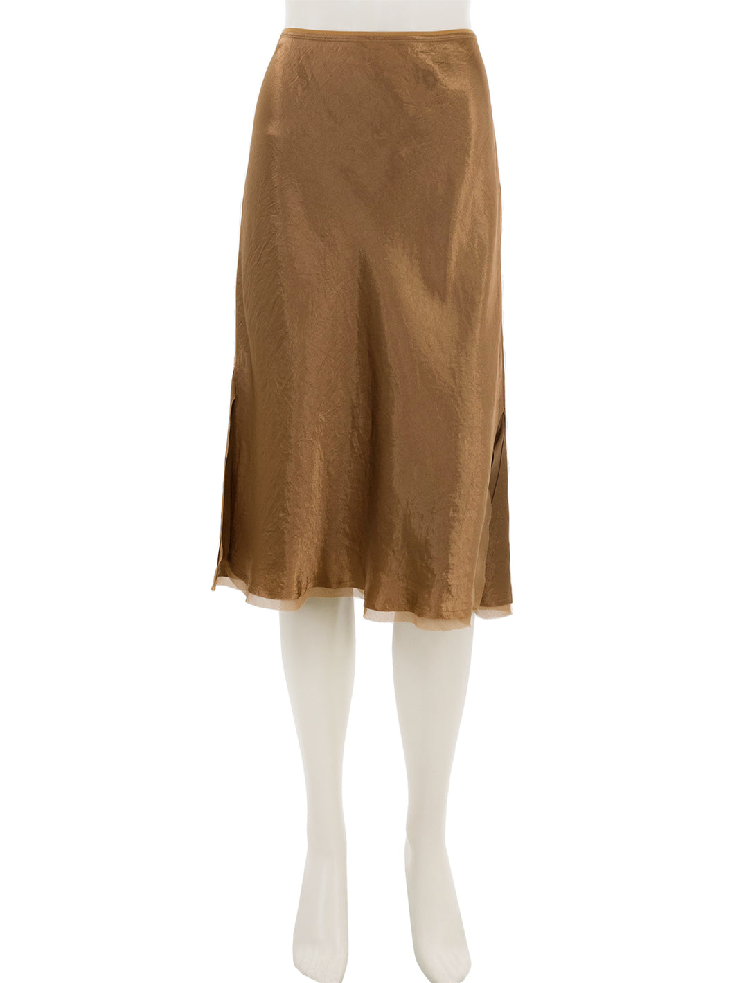 Front view of Vince's chiffon trim slip skirt in nile.