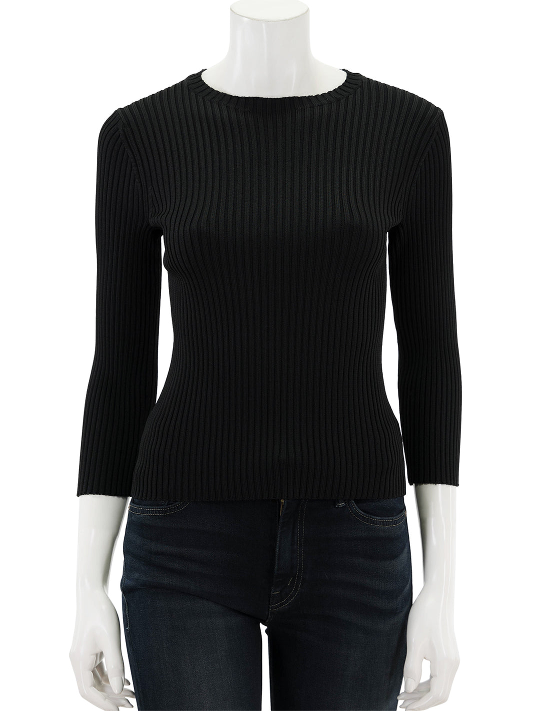 Front view of Vince's ribbed boat neck top in black.
