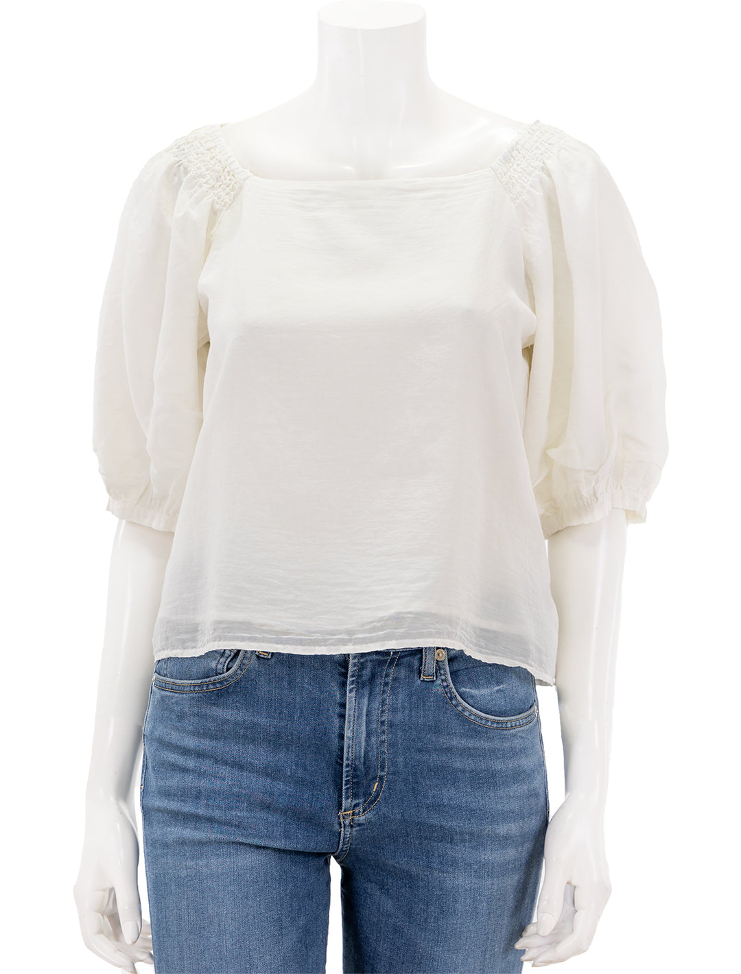 Front view of Velvet's jolene top in ecru.