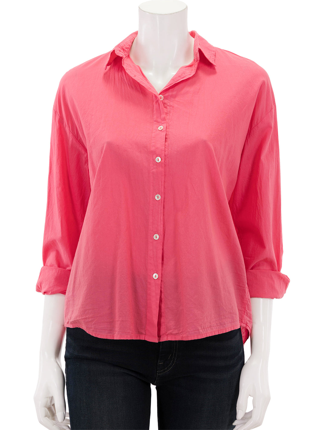 Front view of Velvet Brand's devyn shirt in rosebud.