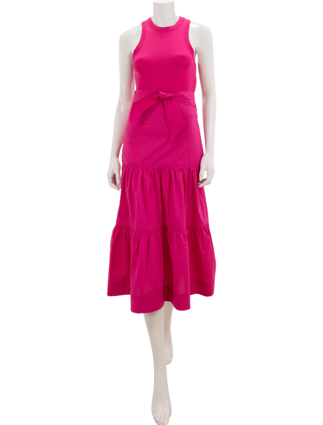 Front view of Veronica Beard's austyn dress in fuchsia.