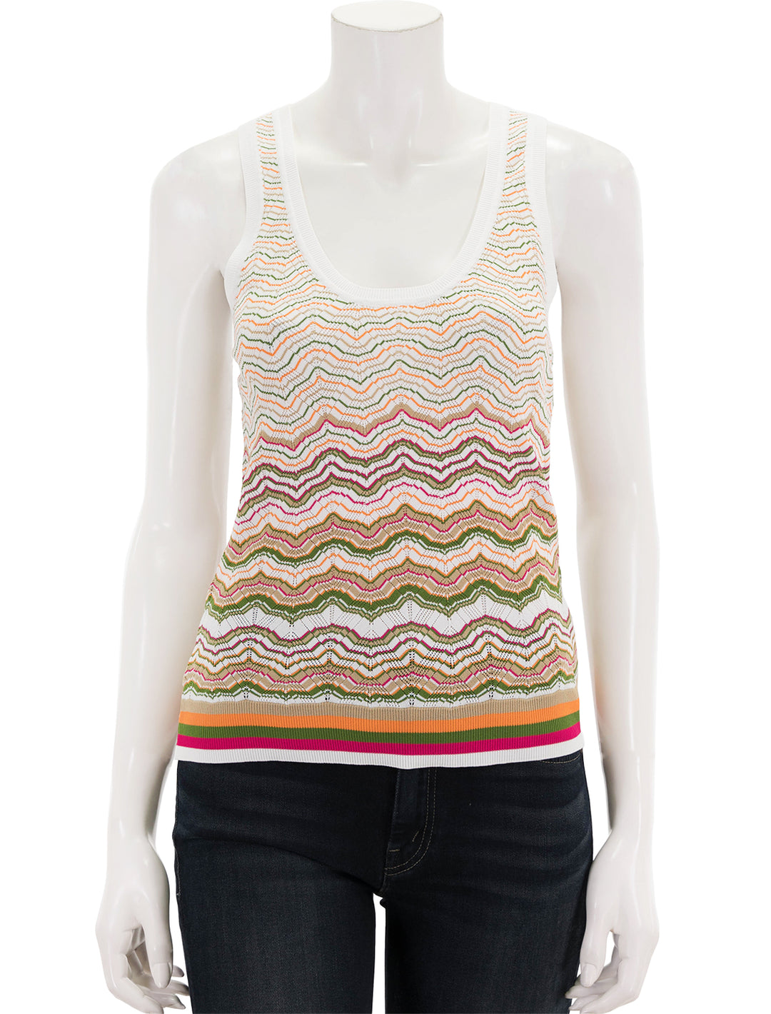 Front view of Veronica Beard's nabella knit tank in multi stripe.