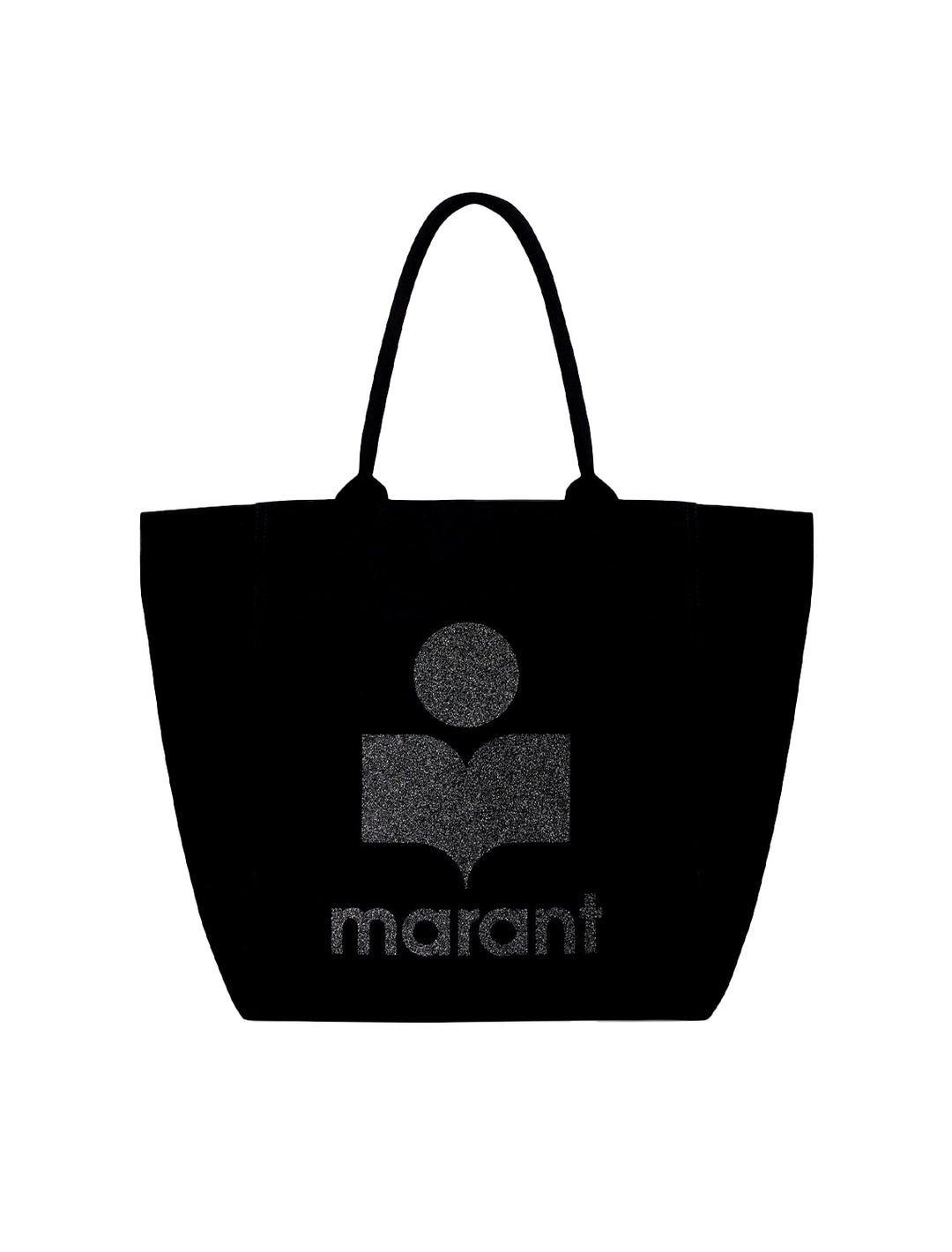 Front view of Isabel Marant Etoile's Yenky Canvas Tote in Black with Sparkle Logo.