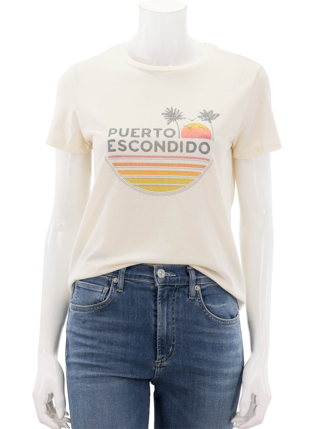 Front view of Marine Layer's respun crop puerto escondido tee in white.