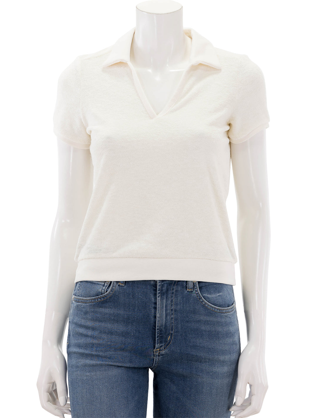 Front view of Marine Layer's vintage polo in antique white.