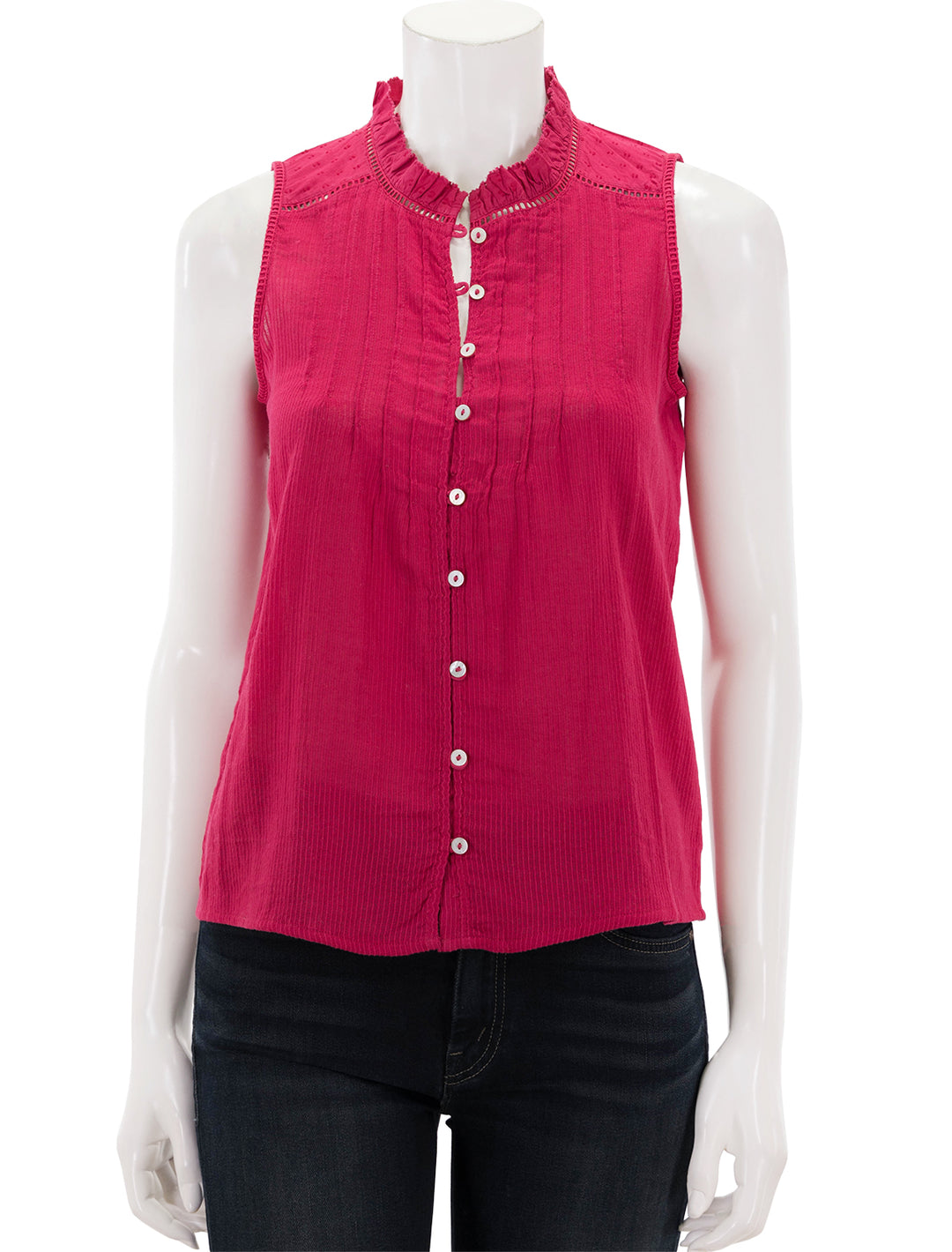 Front view of Faherty's willa sleeveless top in granita.