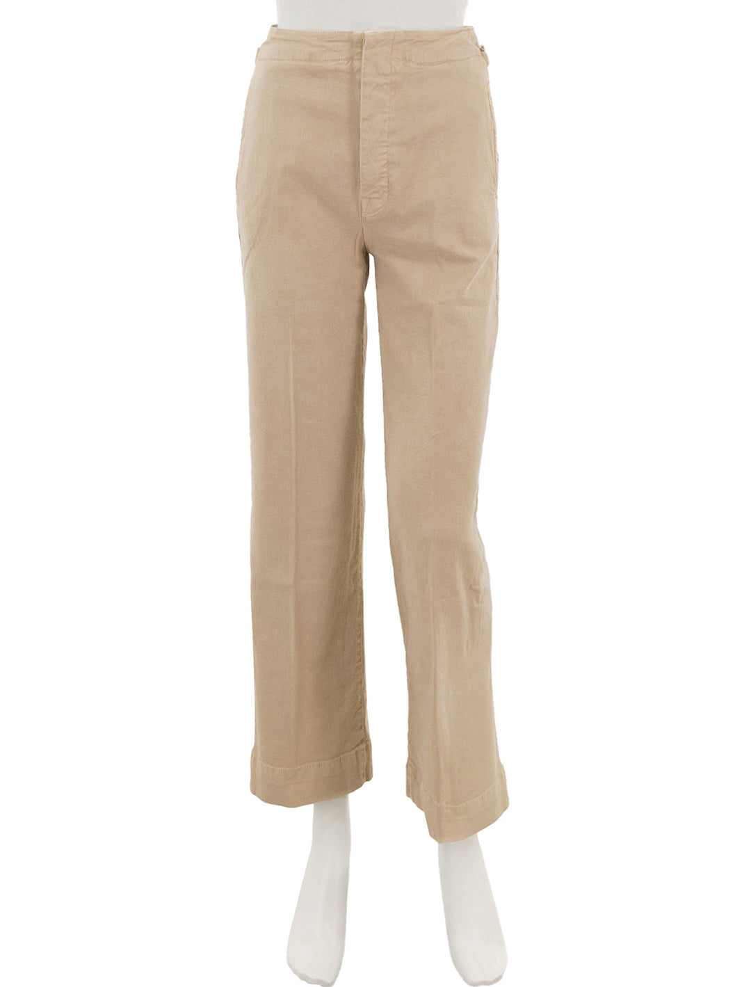 Front view of Mother Denim's the cinch greaser ankle in marzipan.
