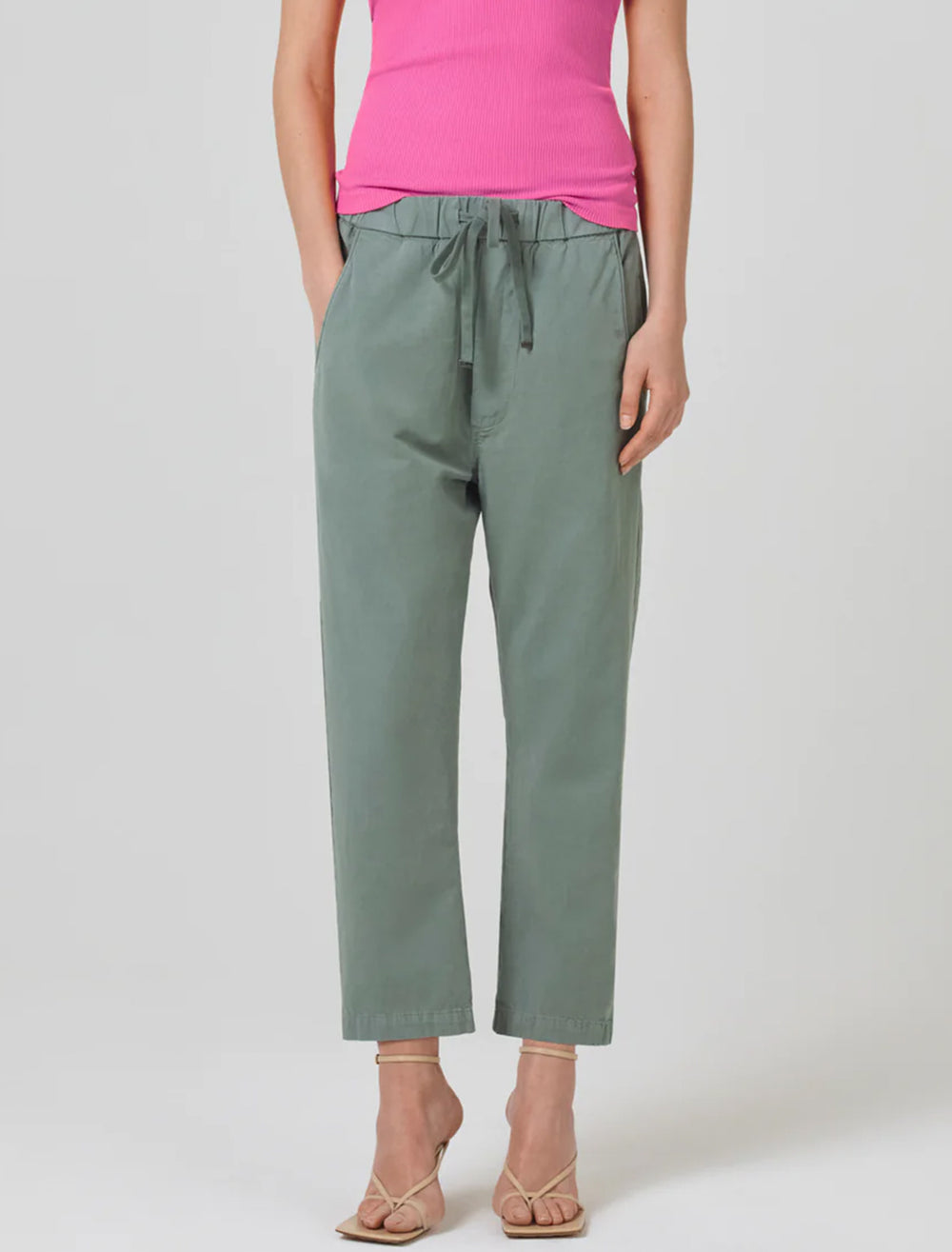 Model wearing Citizens of Humanity's pony pull on pant in nova.
