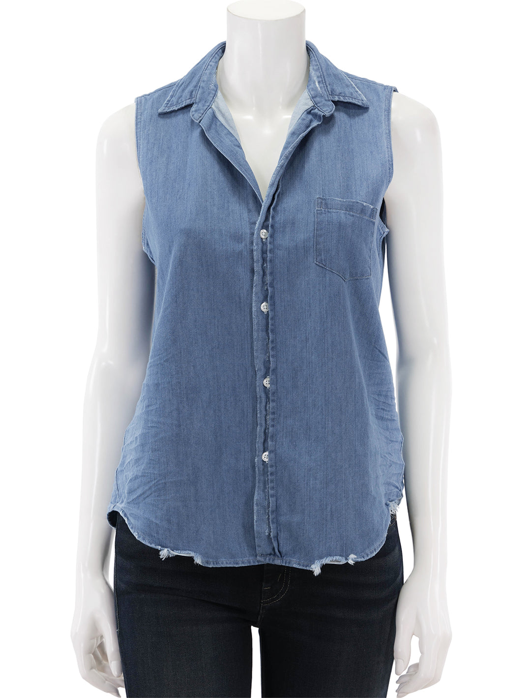Front view of Frank & Eileen's fiona in vintage stonewashed indigo.