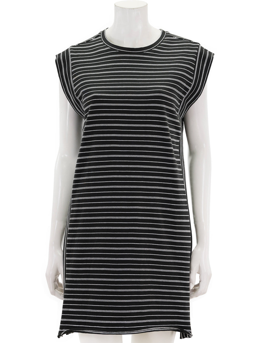 Front view of Rag & Bone's jersey muscle dress black multi stripe.