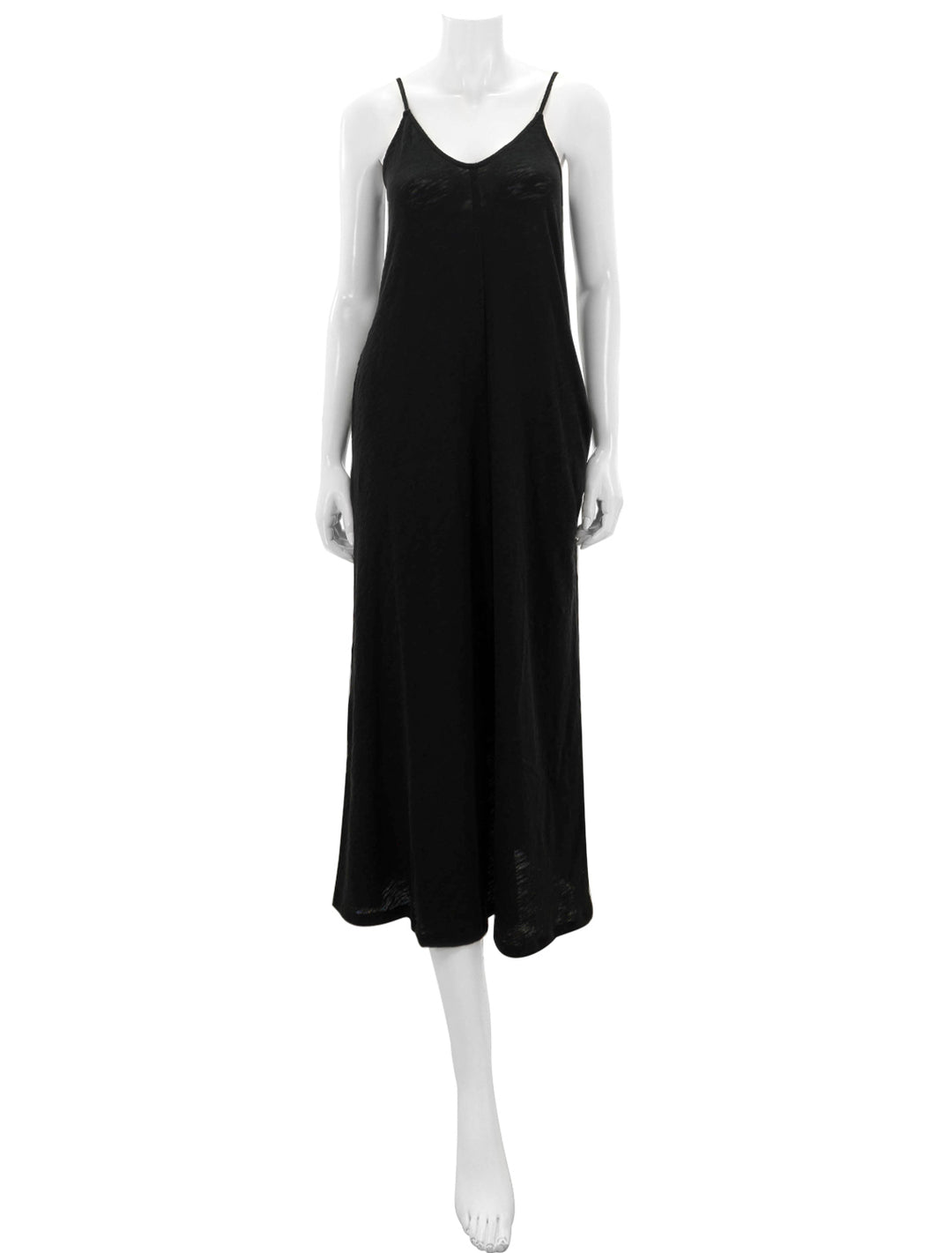 Front view of ATM's slub jersey tank maxi dress in black.
