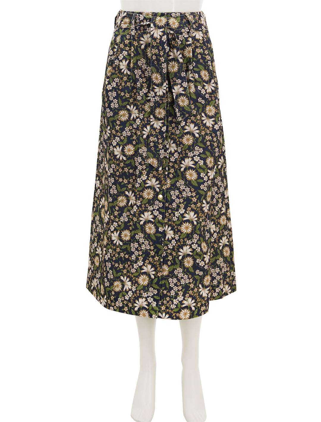 Front view of Cara Cara's oslo skirt in millerfluer evening blue.