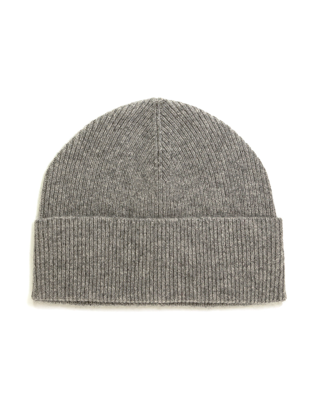Front view of Jumper 1234's ribbed turnback hat in mid grey.