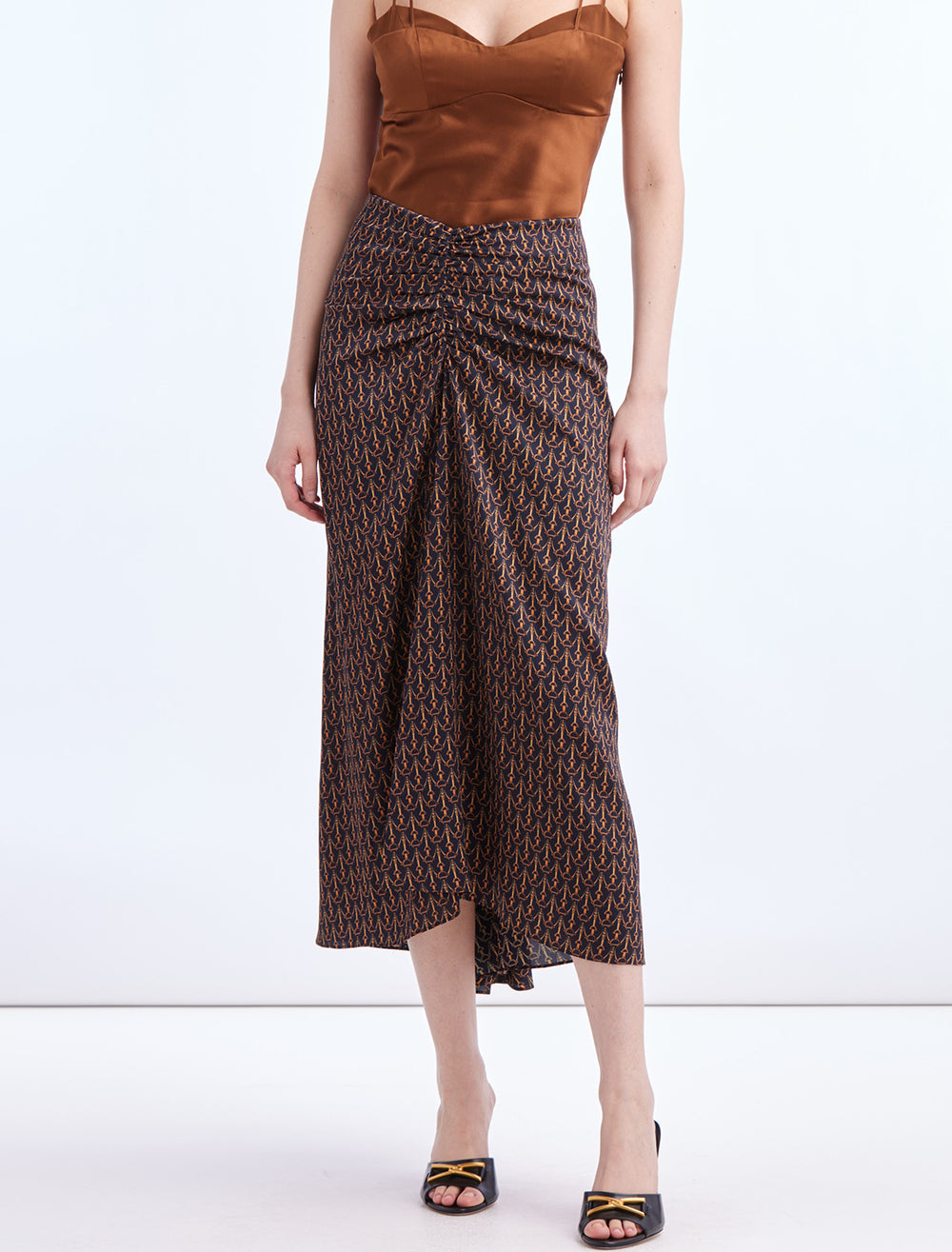 Model wearing Veronica Beard's limani skirt.