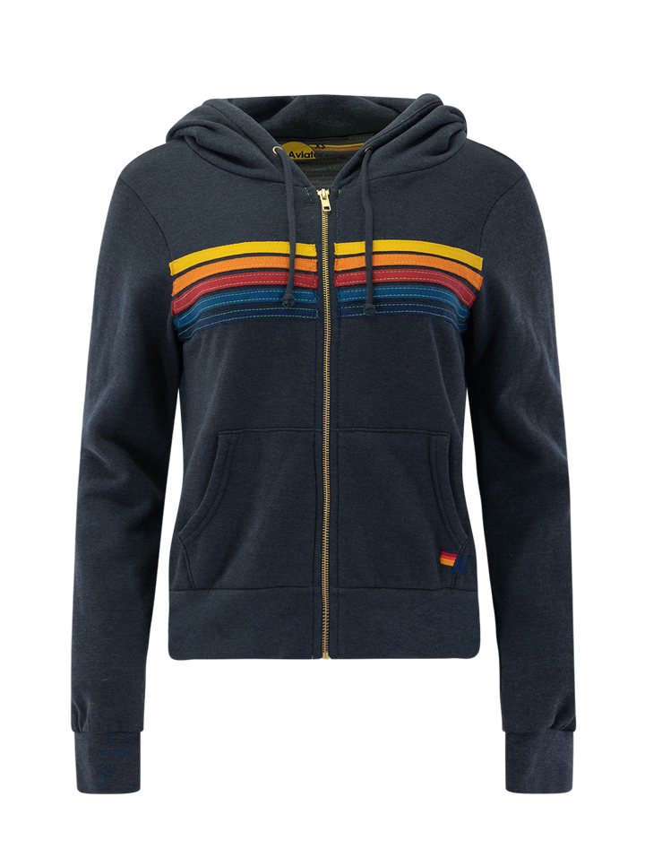 5 stripe zip hoodie in charcoal