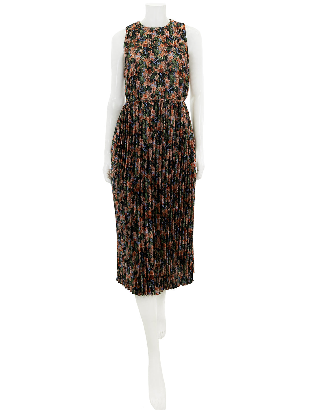 Front view of Vince's wild primrose pleated pintuck dress.