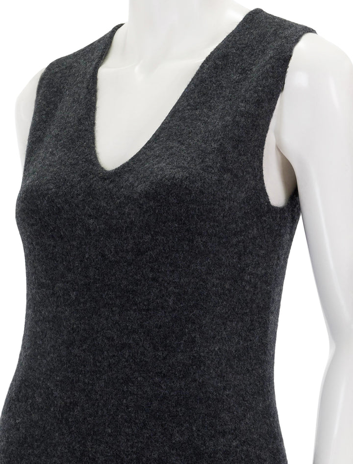 Close-up view of Theory's plunging v neck tank dress.