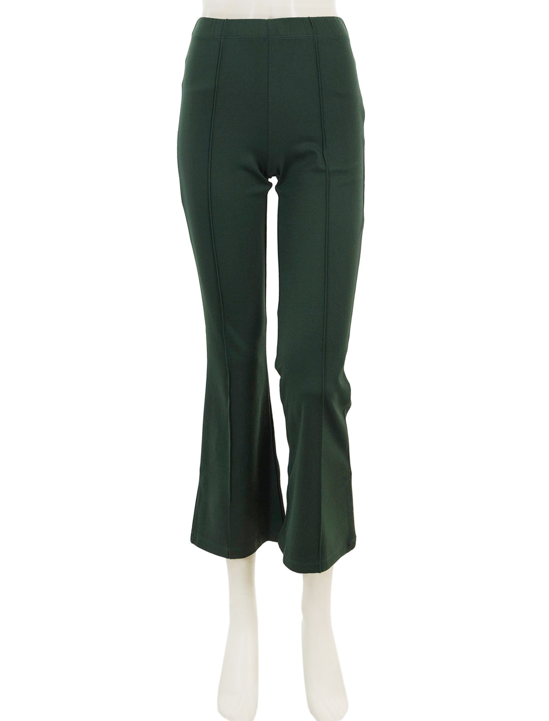 Front view of Clare V.'s le flare ponte pant in forest.