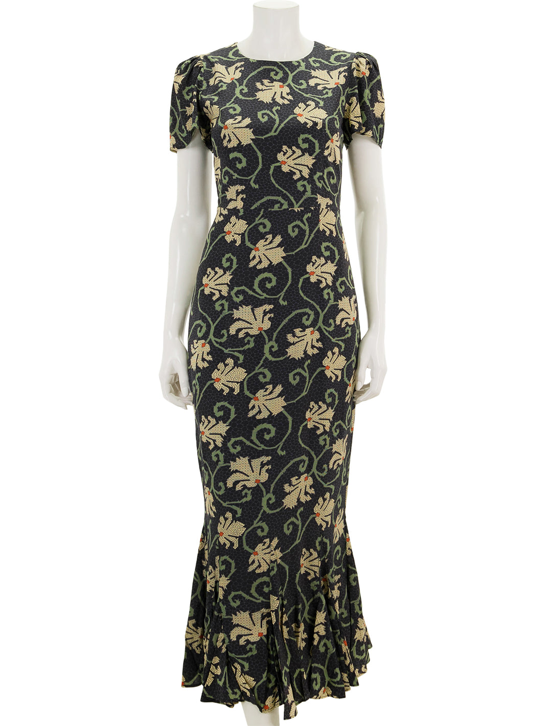 Front view of Rhode's lulani dress in black mosaic blossom.