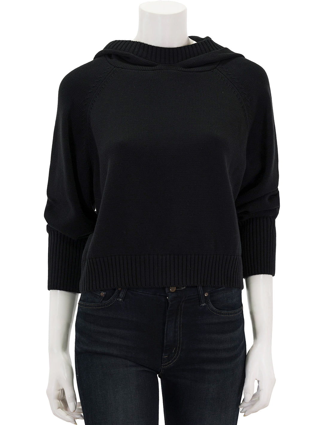 Front view of Sundays NYC's trail hoodie in black.