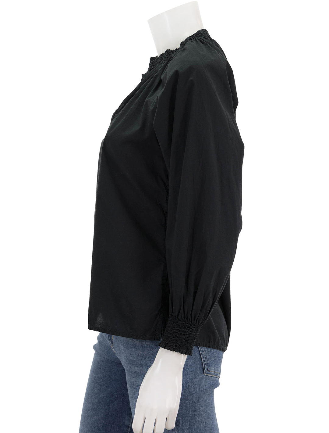 Side view of Nation LTD's estelle peasant blouse in black.
