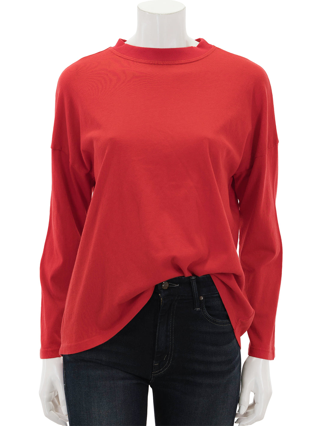 Front view of ASKK NY's long sleeve tee in cherry red.