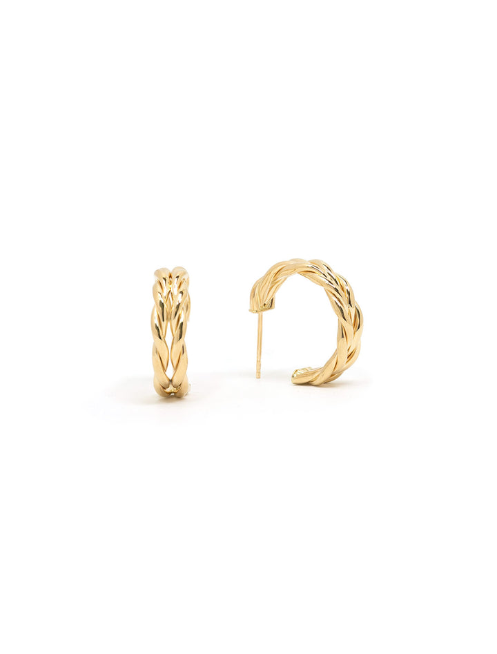Front view of Zoe Chicco's 14K Large Braided Hoop Earrings.