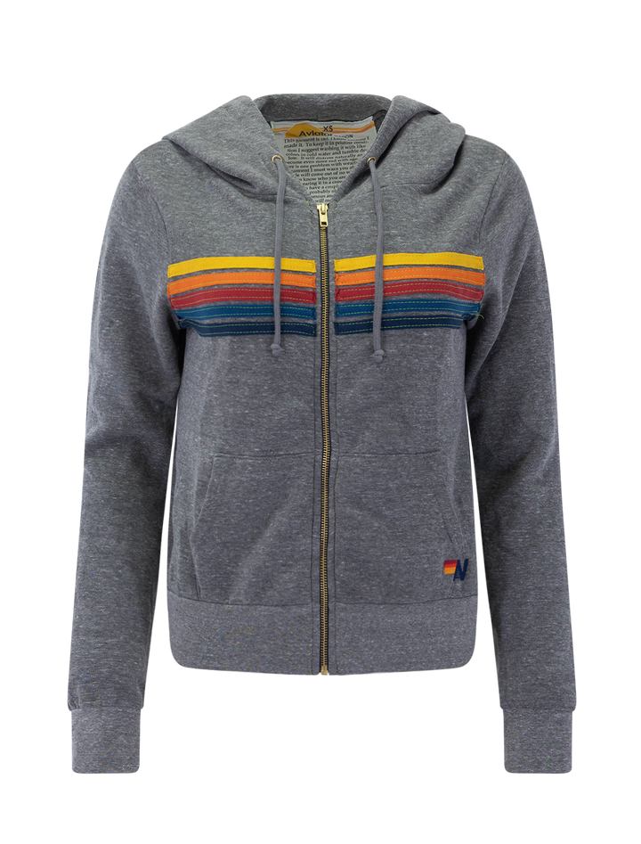 5 stripe zip hoodie in heather grey