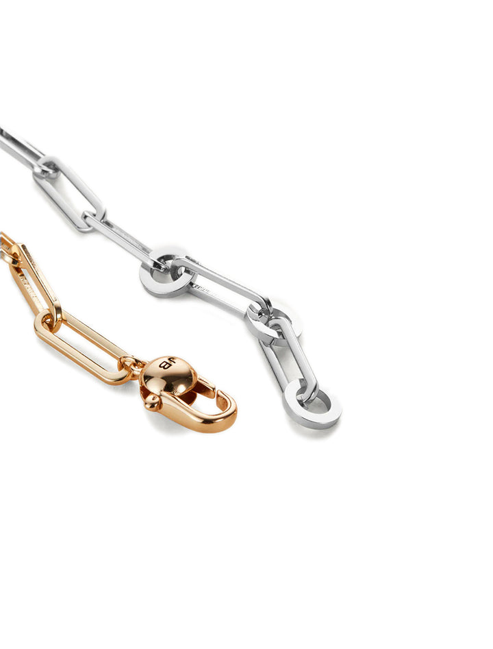 Close-up view of Jenny Bird's andi slim bracelet in two tone.