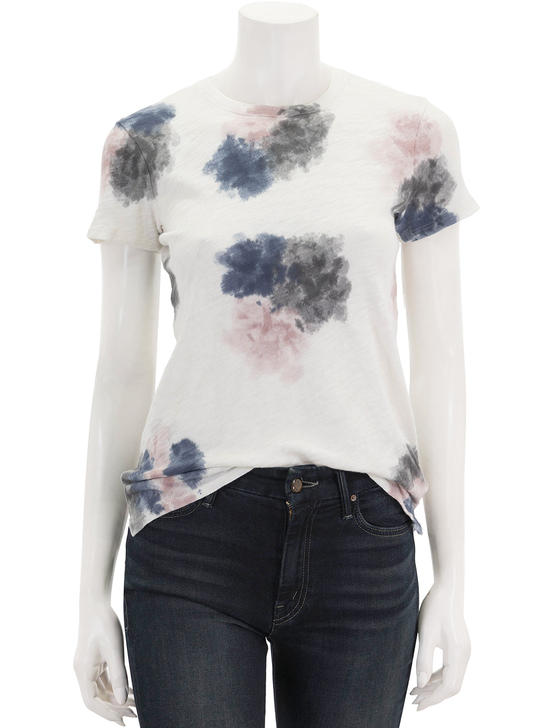 Front view of ATM's floral school boy short sleeve tee.