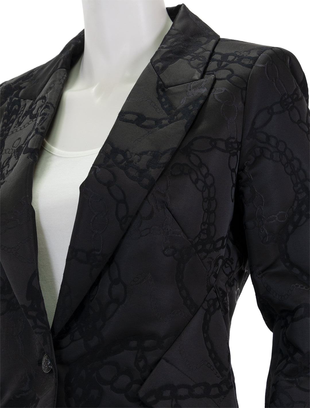 Close-up view of L'agence's chamberlin blazer in black multi chain.
