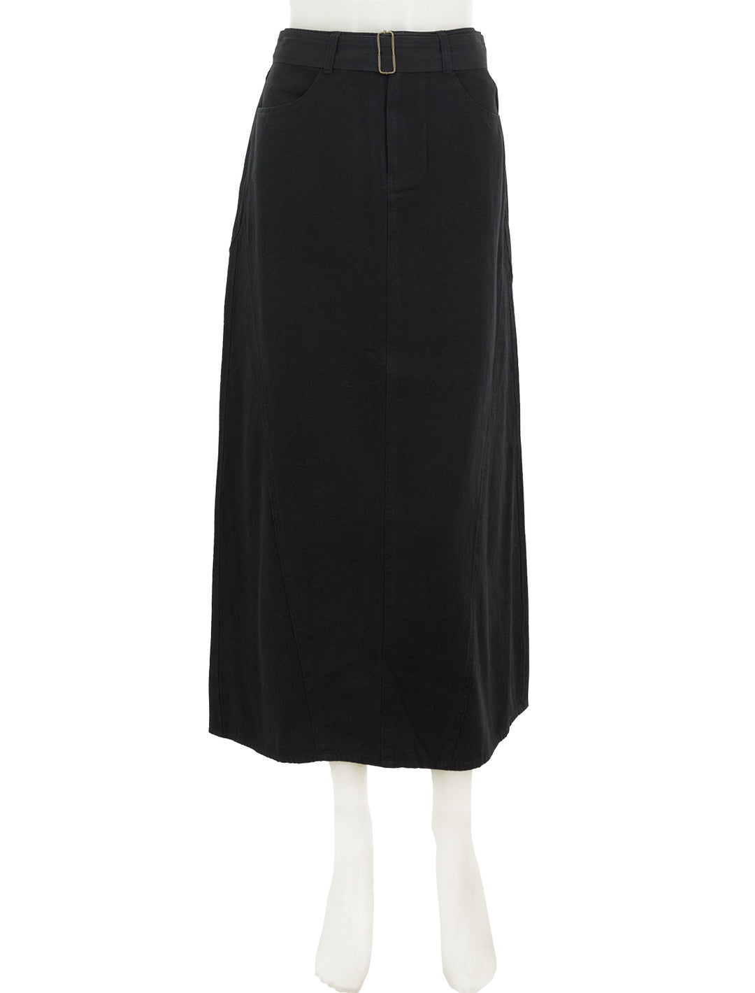 Front view of Lilla P.'s jean skirt in black.