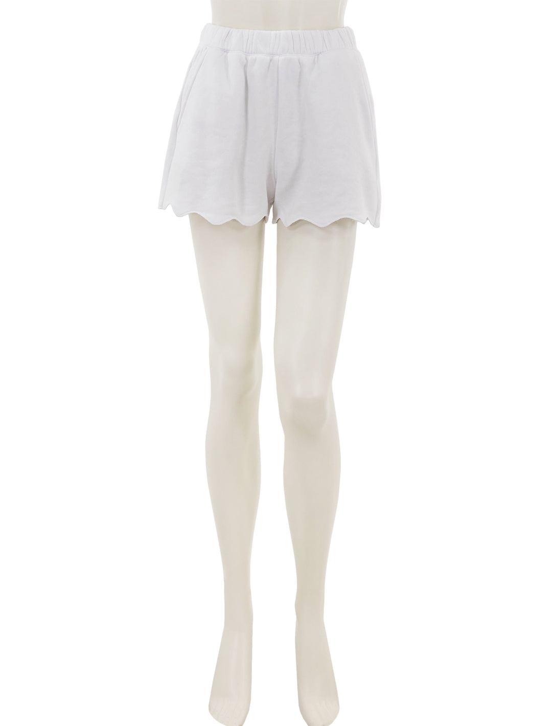 Front view of Splendid's nori scallop trim shorts in white.