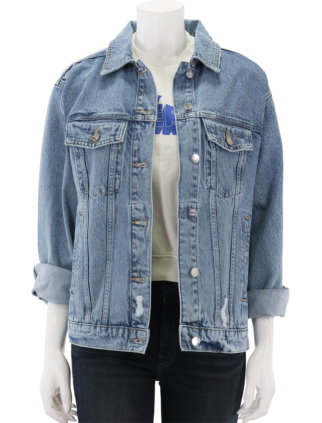 Front view of Anine Bing's rory jacket in vintage blue.