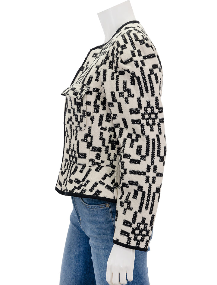 Side view of Isabel Marant Etoile's deliona jacket in black and white.